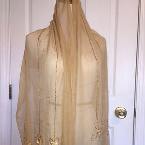 Beige Floral Silk Shawl Wrap Scarf NEW